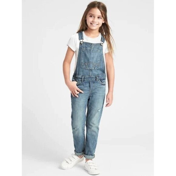 Gap Girls Overalls Size Small Distressed Denim Jeans Pants - Picture 1 of 10